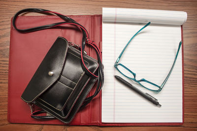 High angle view of pen on table