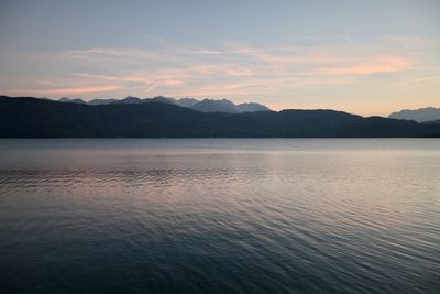 Scenic view of lake against sky during sunset