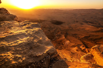 Aerial view of landscape during sunset