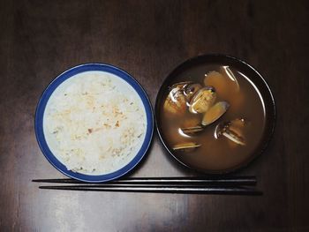 High angle view of breakfast on table