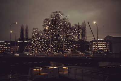 Illuminated city lit up at night