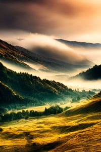 Scenic view of mountains against sky during sunset