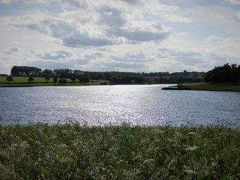 Scenic view of lake against sky