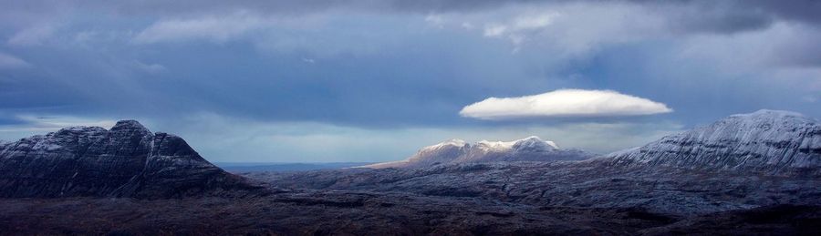 Scenic view of snowcapped mountains against sky