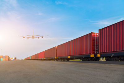 View of commercial dock against blue sky