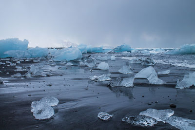 Scenic view of frozen lake against sky during winter