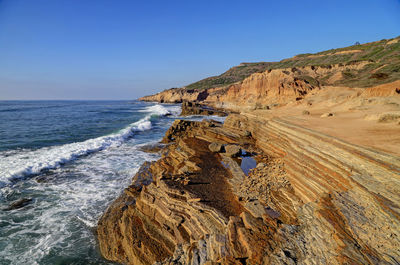 Scenic view of sea against clear sky