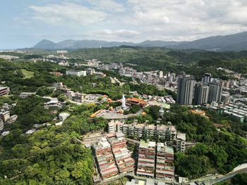 High angle view of townscape against sky