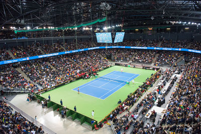 High angle view of crowd at tennis court