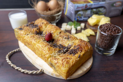 High angle view of food on table