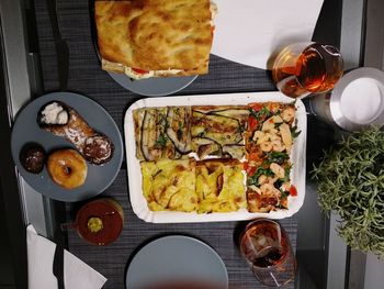 High angle view of food on table