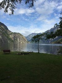 Scenic view of lake against sky