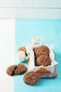 Close-up of breakfast on table