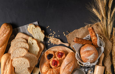 High angle view of breakfast on table