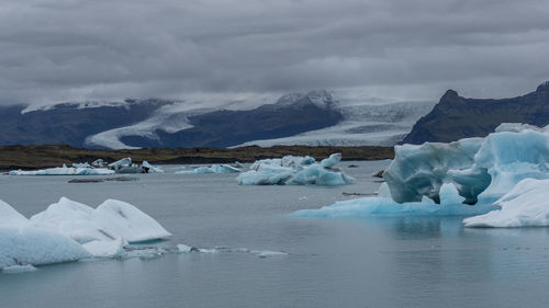 Scenic view of frozen lake against sky