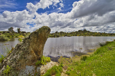 Scenic view of lake against sky