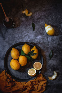 High angle view of fruits on table