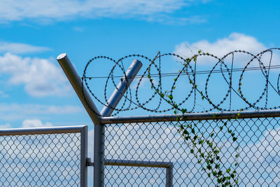 Prison security fence. barbed wire security fence. razor wire jail fence. barrier border. boundary.