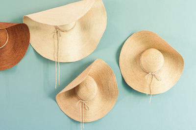 High angle view of hat on table