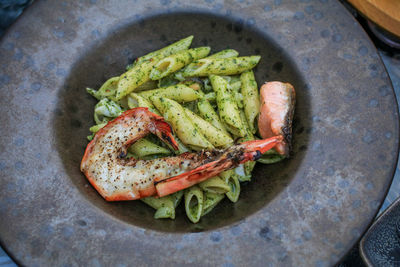 High angle view of food in plate