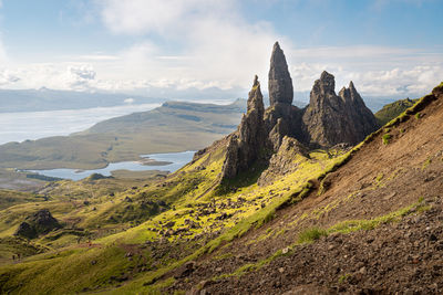 The old man of storr - famous rocky formation, isle of skye, scotland. scenic view of landscape