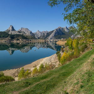 Mirror effect  from the mountains in lake 