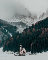 Scenic view of snowcapped mountains against sky during winter