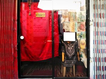 Close-up of closed red door