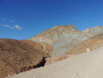 Scenic view of desert against blue sky