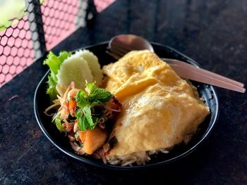 High angle view of food in plate