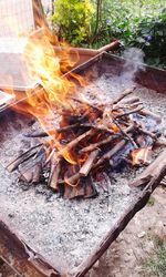 High angle view of bonfire