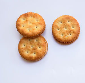 Close-up of cookies against white background