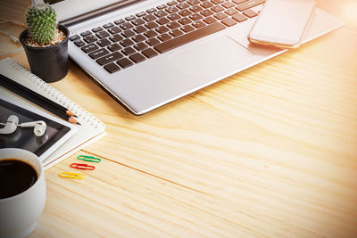 High angle view of laptop on table