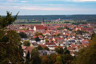 High angle view of townscape against sky