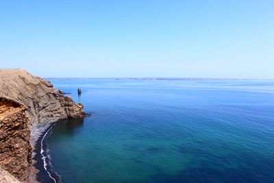 Scenic view of sea against clear blue sky