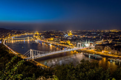 High angle view of illuminated bridge over river
