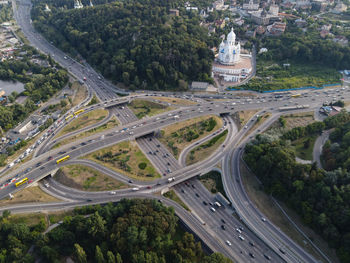 High angle view of road passing through city