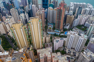 High angle view of modern buildings in city