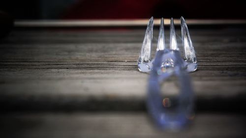 Close-up of fork on table