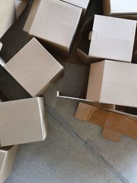 High angle view of piano keys on floor