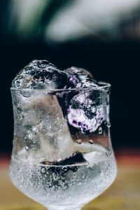 Close-up of ice crystals on table