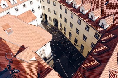 High angle view of buildings in city