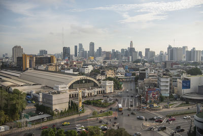 High angle view of buildings in city