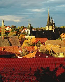 Townscape against sky in city