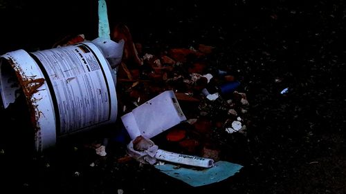 High angle view of abandoned garbage on field