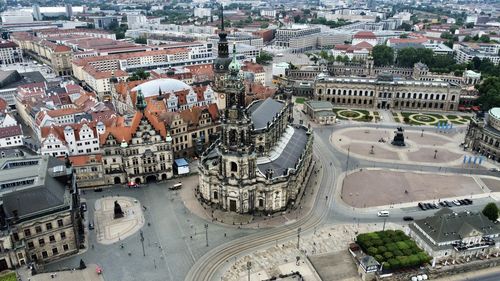 High angle view of buildings in city