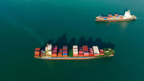 High angle view of ship in sea