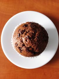 Directly above shot of chocolate cake in plate on table