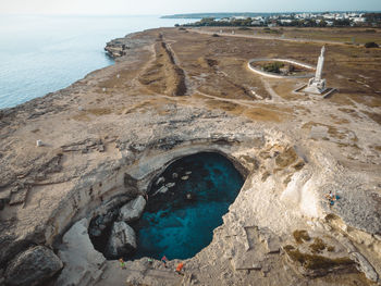 High angle view of rocks on beach