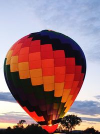 Low angle view of hot air balloon against sky